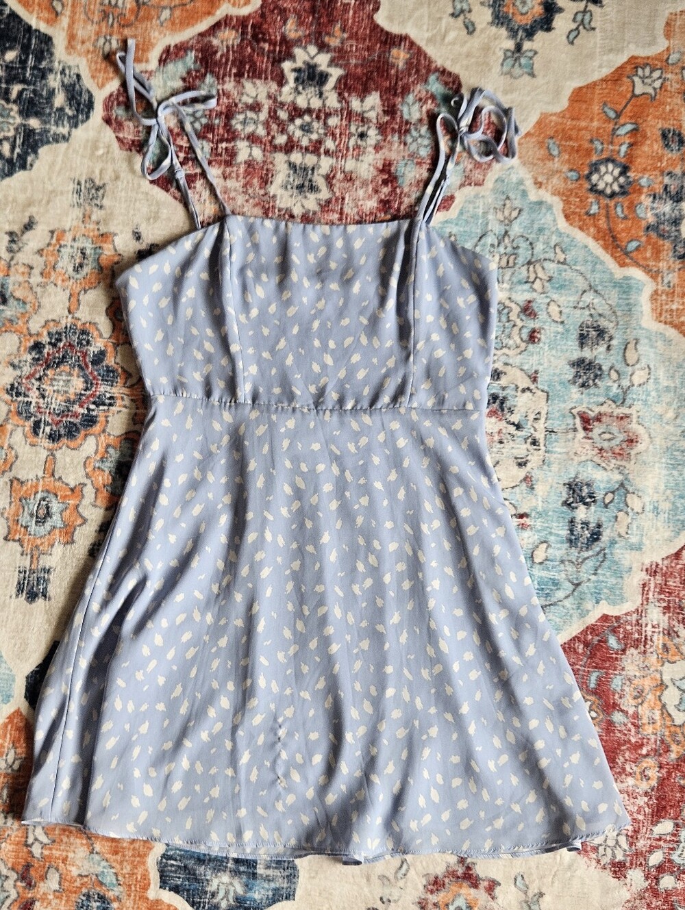 Juniors M/L Light Blue Tie-Strap Sundress with White Dot Print